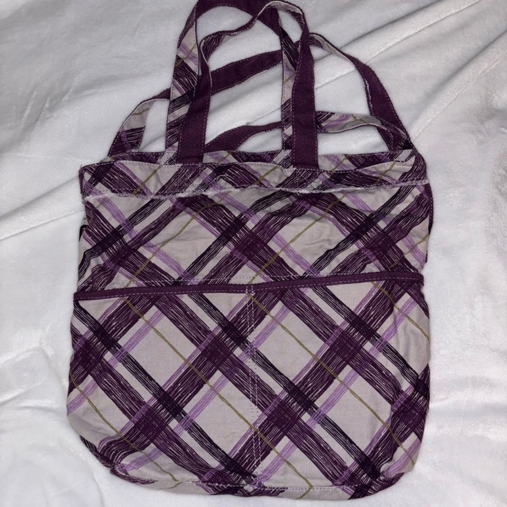Thirty-One Plum Plaid Women's Retro Metro Tote Bag